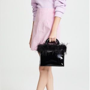 Staud Black Nic Feather Trimmed Patent Tote y